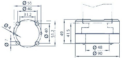 Technische Zeichnung: Gehäuseanschluss Ø 90 mm