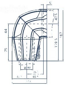 Technische Zeichnung: 90°-Eckadapter für Modell 6085 und 48