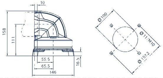 Technische Zeichnung: 90°-Deckenflansch