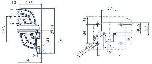 Technische Zeichnung: Wandflansch horizontal, Modell 60