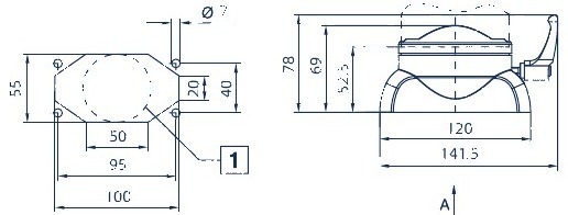 Technische Zeichnung: Gehäuseanschluss 120 × 65 mm